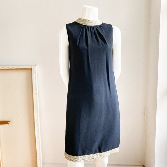 Vintage Pussy Cats by CArla Jane Black Wool Crepe 60s Mod Sheath Dress S - Picture 2 of 7